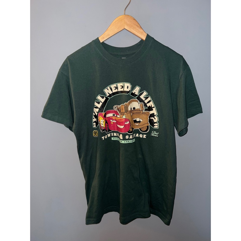 Disney Pixar Cars Lightning McQueen Tow Mater Graphic T-Shirt Green Mens Medium‎